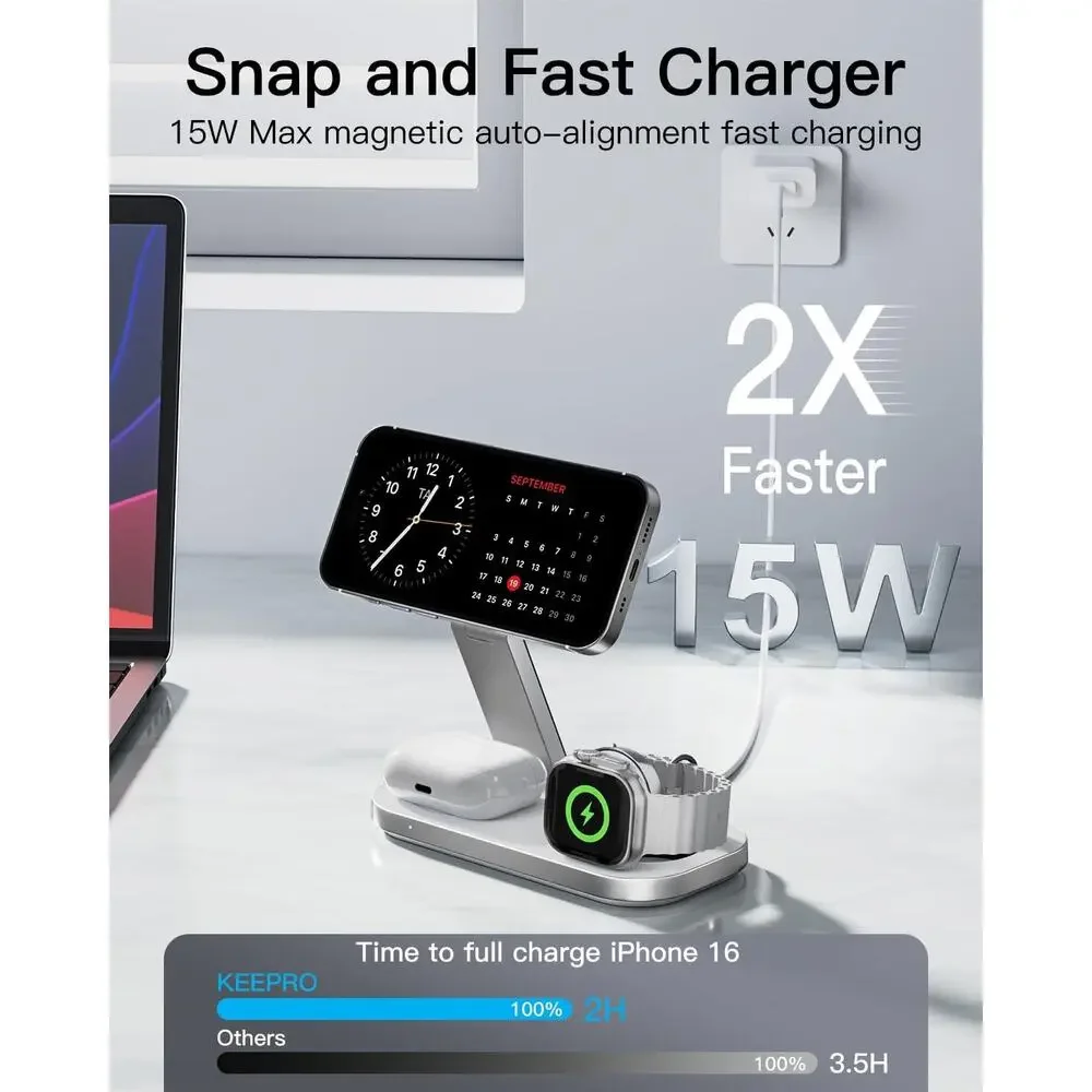 Foldable Magnetic Wireless 3-in-1 Charging Station for Apple Device